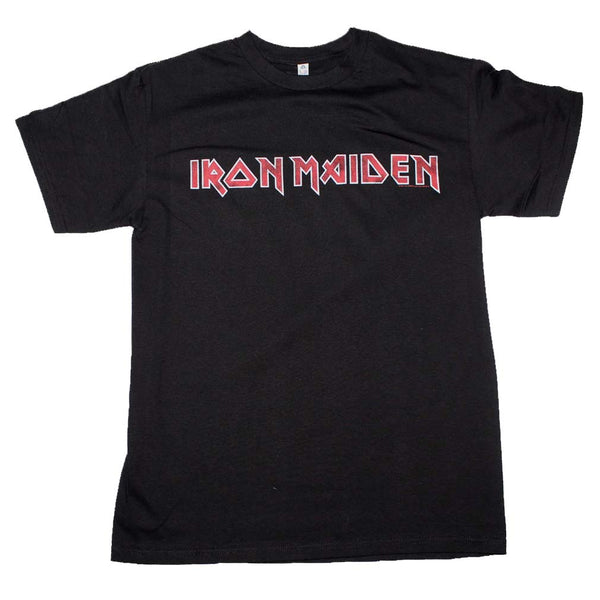 Iron Maiden distressed logo t-shirt is available at Rocker Tee
