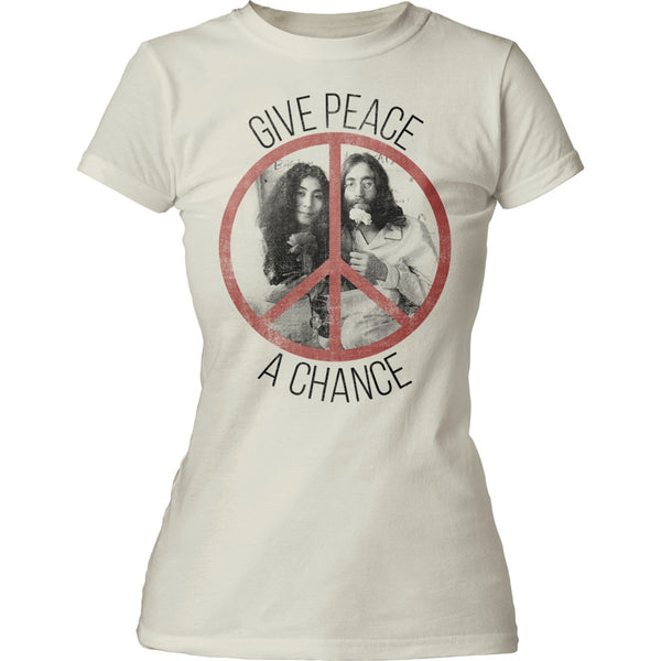 John Lennon Give Peace a Chance Juniors Tee is available at Rocker Tee.