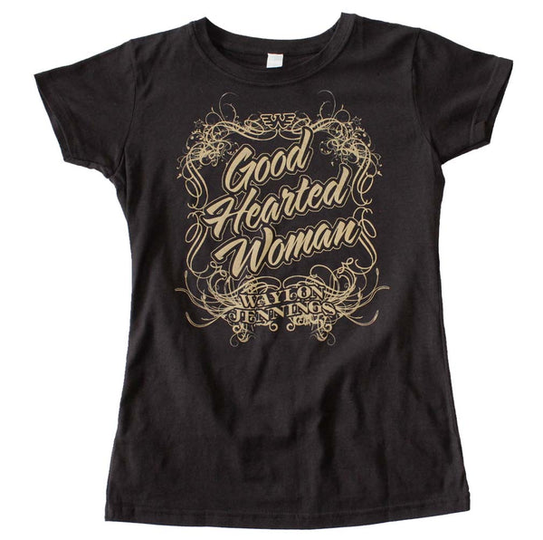 Waylon Jennings Good Hearted Woman juniors t-shirt is available at Rocker Tee