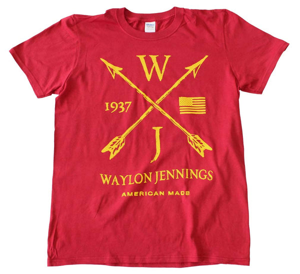 Waylon Jennings Arrows Red T-Shirt is available at Rocker Tee.