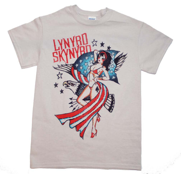 Lynyrd Skynyrd T-Shirt Featuring The Sexy Lady Liberty. The finest southern rock music memorabilia in the world is available at Rocker Tee Shirts.com 