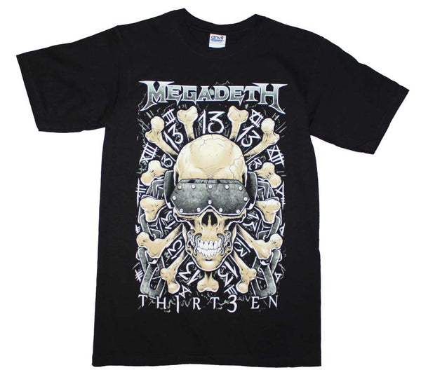 Megadeth t-shirt featuring skull and bones artwork printed on the front is available at Rocker Tee.