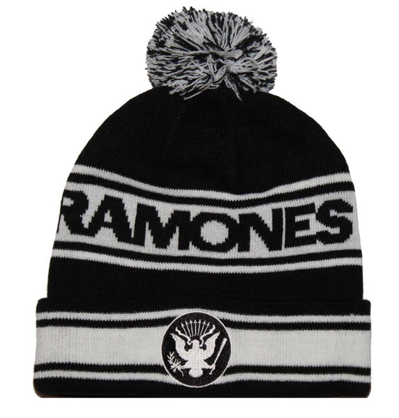 Ramones Eagle Pom Knit Beanie Hat is available at Rocker Tee.